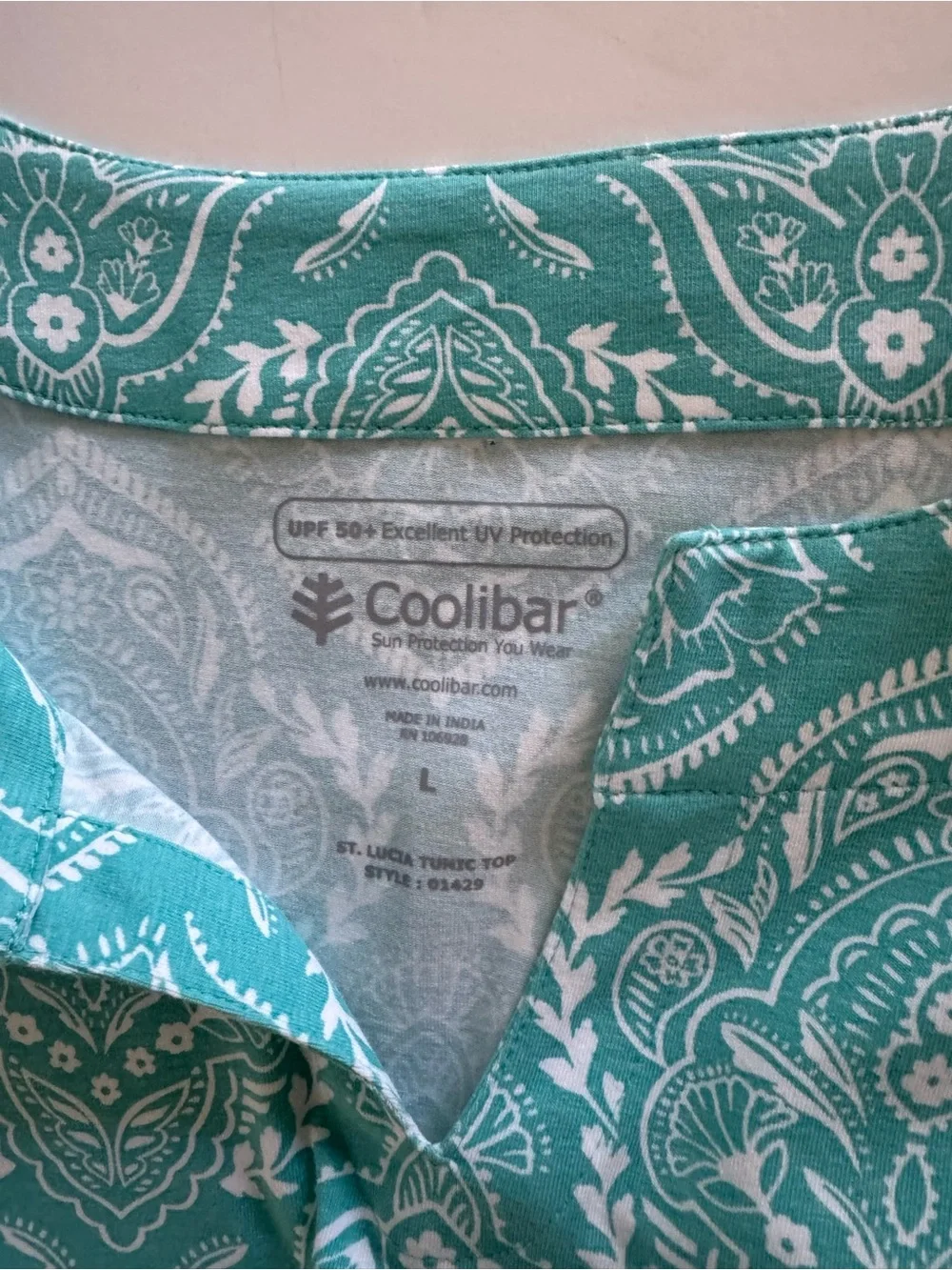 Coolibar Turquoise Paisley-Print Swim Cover-Up Tunic - Picture 3 of 7